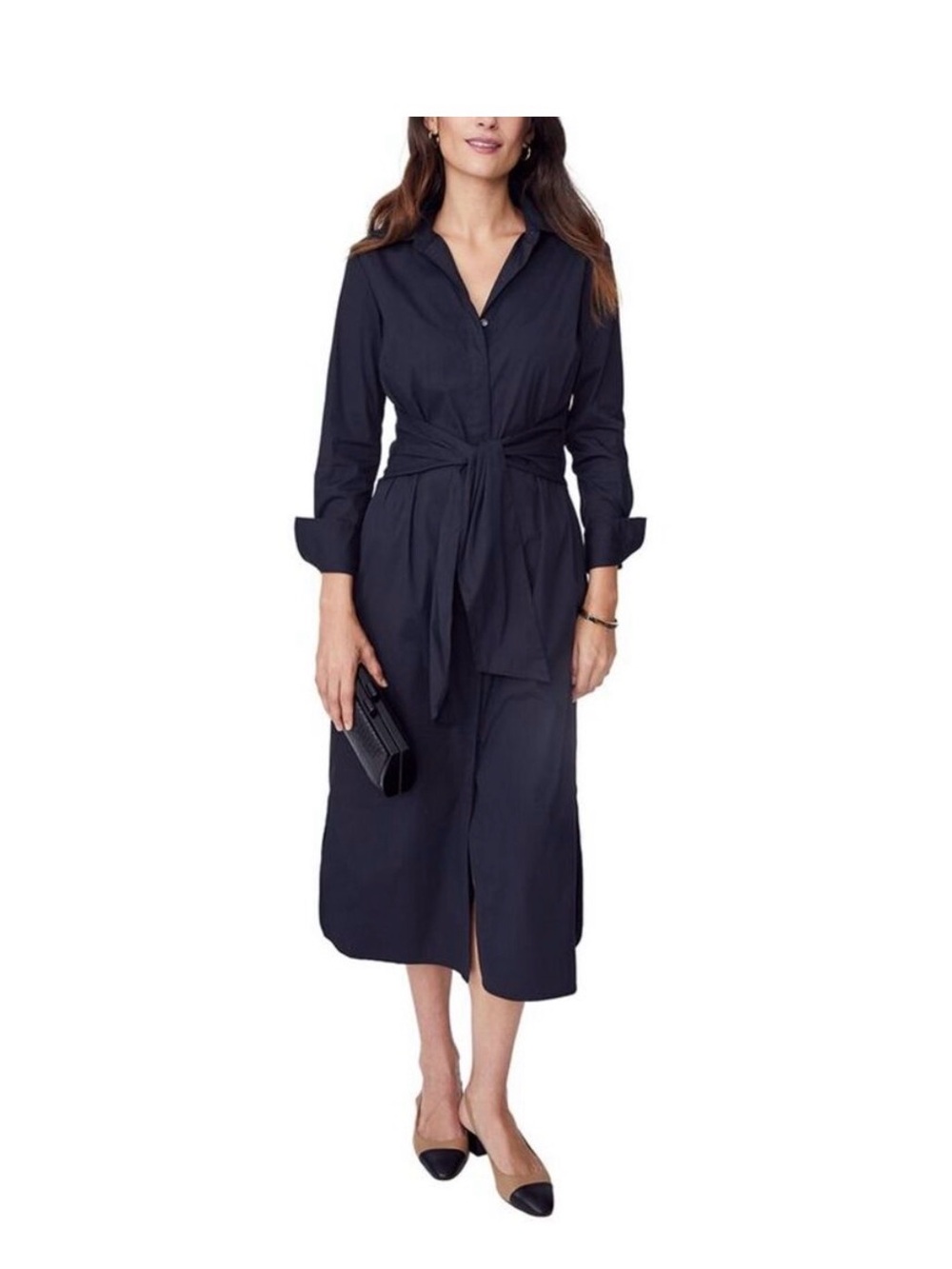 J. McLaughlin Black Orla Shirt Dress with Waist Tie, NWT.